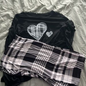 Women’s two piece PJ set black and white size L brand new drawstring waistband